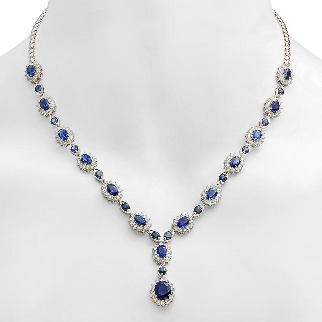 18K Gold 12.12ct Sapphire 5.31ct Diamond Necklace: Retail: $21,660.00 ****** 18K Gold 12.12ct Sapphire 5.31ct Diamond Necklace ****** Metal: 18K Solid Gold / Total Item Weight: 29.0 grams / Country Made: United States / / Main Stone: Sapphire /