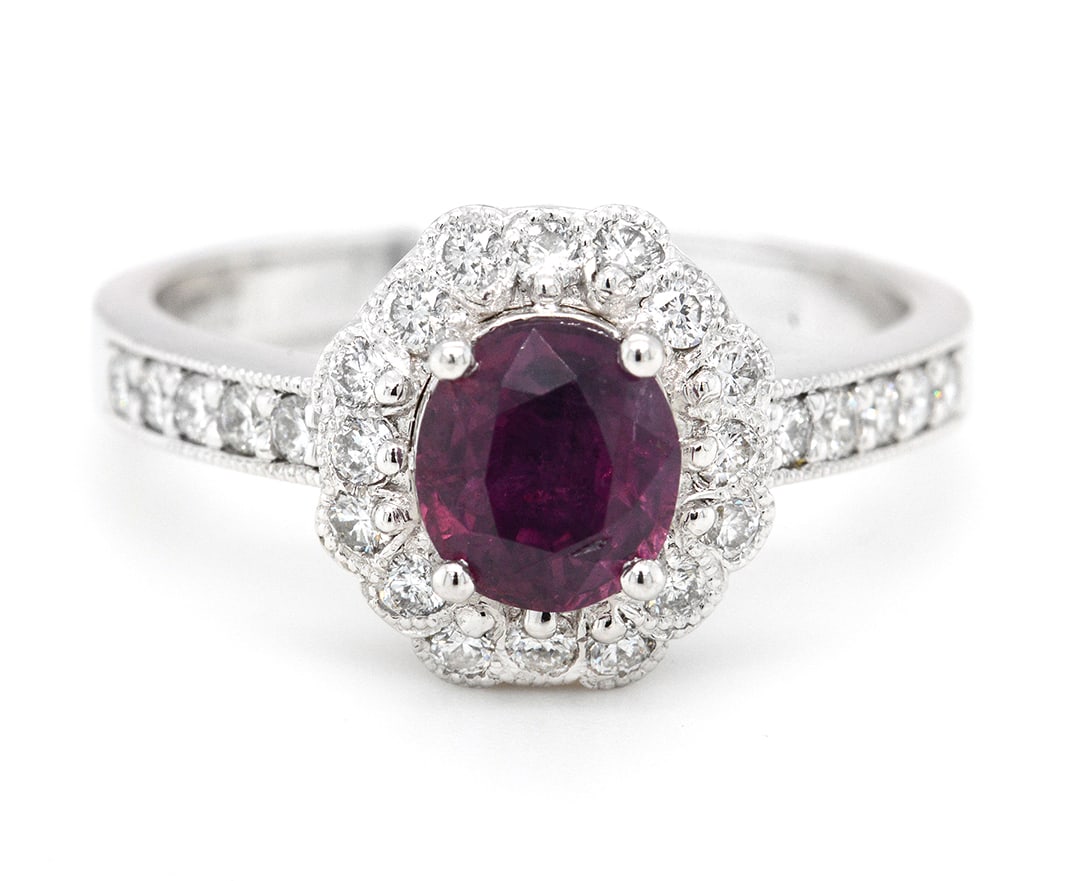 Platinum Ladies Ring with 1.19ct GIA Certified Pink Sapphire and 0.42tcw Adjacent Diamonds: Retail: $22,000.00 ****** Platinum Ladies Ring with 1.19ct GIA Certified Pink Sapphire and 0.42tcw Adjacent Diamonds ****** Size: 6.5 / Metal: Platinum / Total Item Weight: 6.9 Grams / Country Made: U