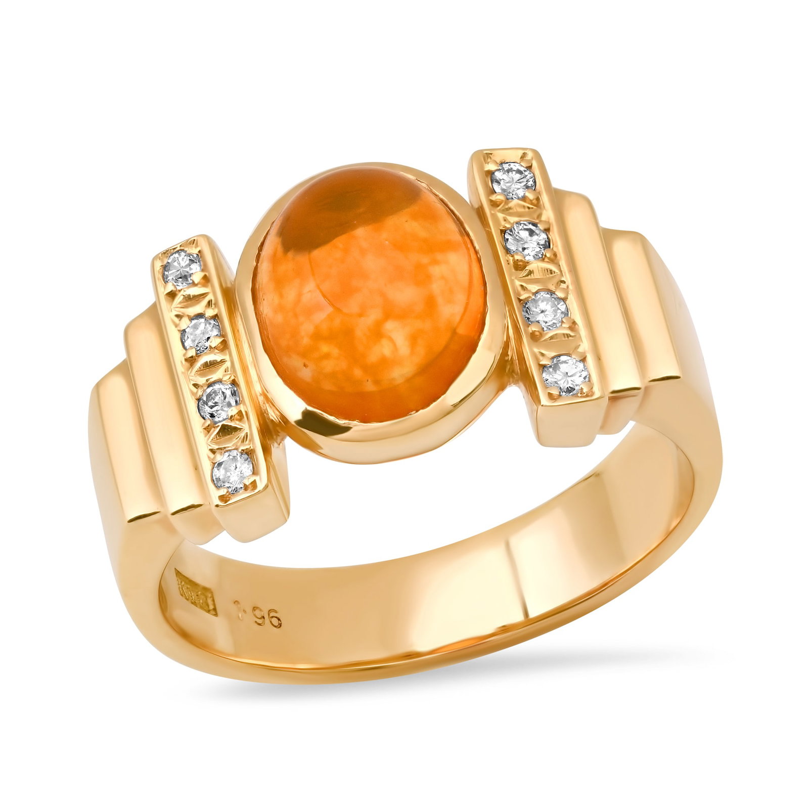 18K Yellow Gold Setting with 1.96ct Opal and 0.08ct Diamond Ladies Ring: Retail: $4,690.00 ****** 18K Yellow Gold Setting with 1.96ct Opal and 0.08ct Diamond Ladies Ring ****** Size: 7.5 (we offer free resizing to winning bidders) / Metal: 18K Yellow Gold / Total Item Weig