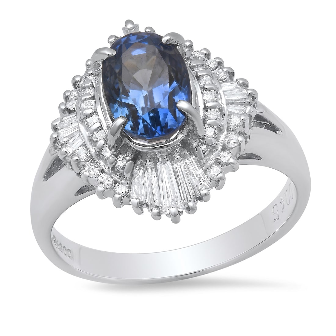Platinum Setting with 2.18ct Sapphire and 0.45ct Diamond Ladies Ring: Retail: $9,800.00 ****** Platinum Setting with 2.18ct Sapphire and 0.45ct Diamond Ladies Ring ****** Size: 6.25 (we offer free resizing to winning bidders) / Metal: Platinum / Total Item Weight: 7.0 G