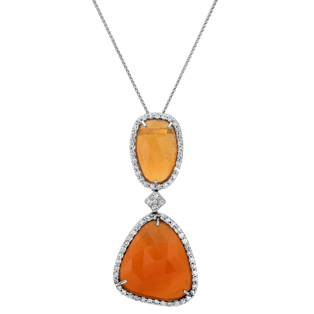 18K and 14K White Gold Setting with 16.02ct Fire Opal and 1.07ct Diamond Pendant: Retail: $14,815.00 ****** 18K and 14K White Gold Setting with 16.02ct Fire Opal and 1.07ct Diamond Pendant ****** Size: 18 / Metal: 14k and 18k White Gold / Total Item Weight: 9.1 Grams / Country Made