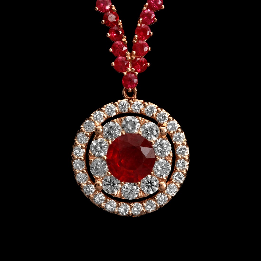 14k Rose Gold 10.88ct Ruby 1.24ct Diamond Necklace - 2