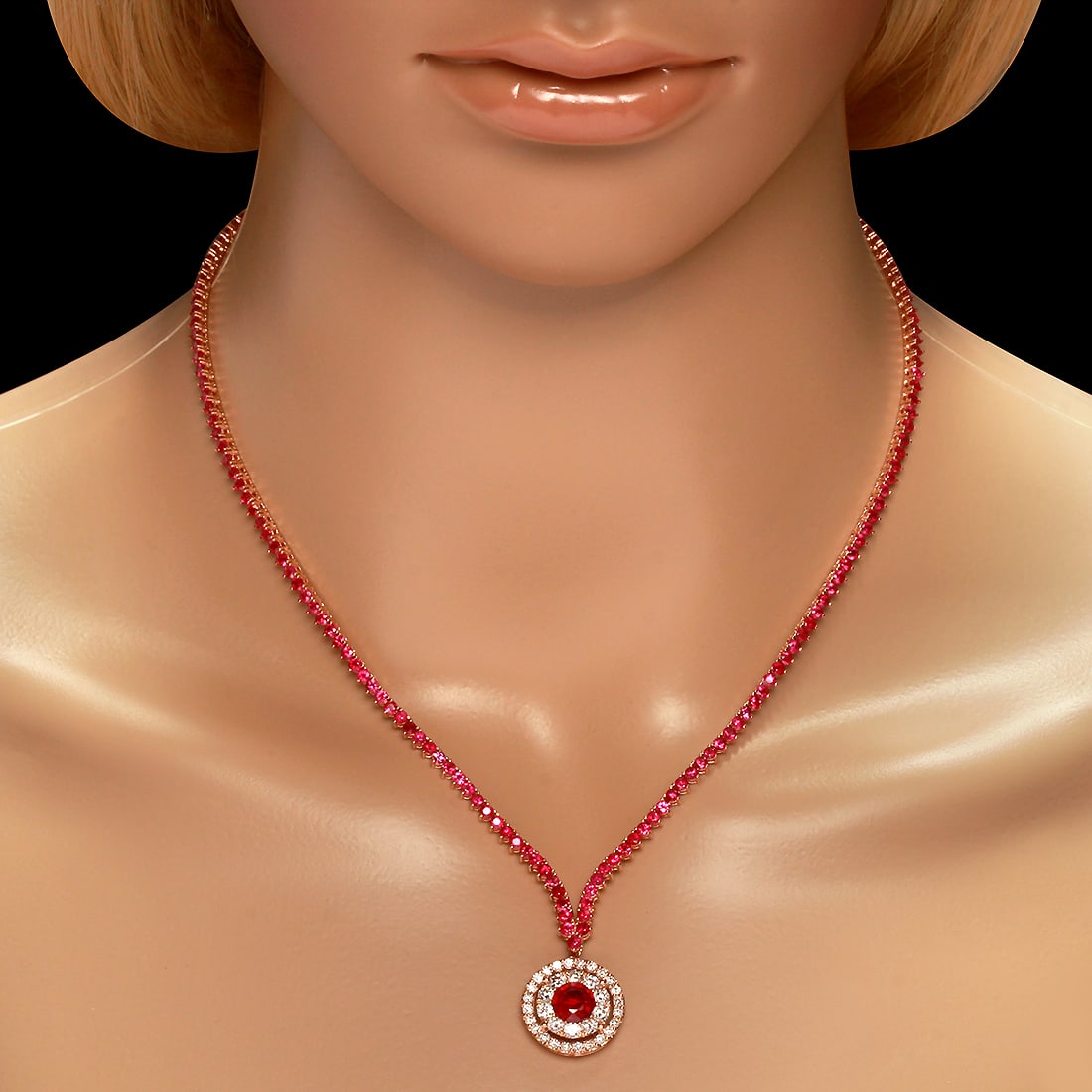 14k Rose Gold 10.88ct Ruby 1.24ct Diamond Necklace - 4