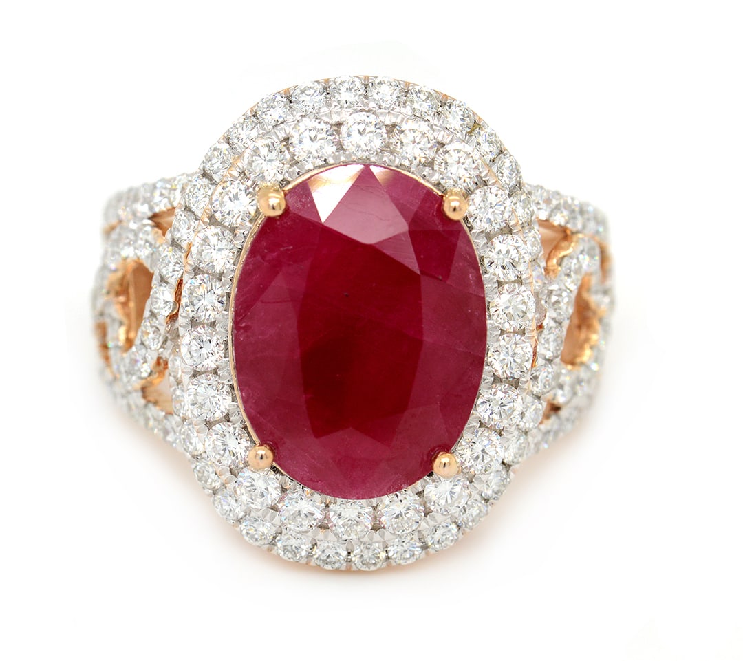 Two Tone Platinum Ladies Ring with 5.29ct GIA Certified Ruby and 1.67tcw Diamonds (1 of 5)
