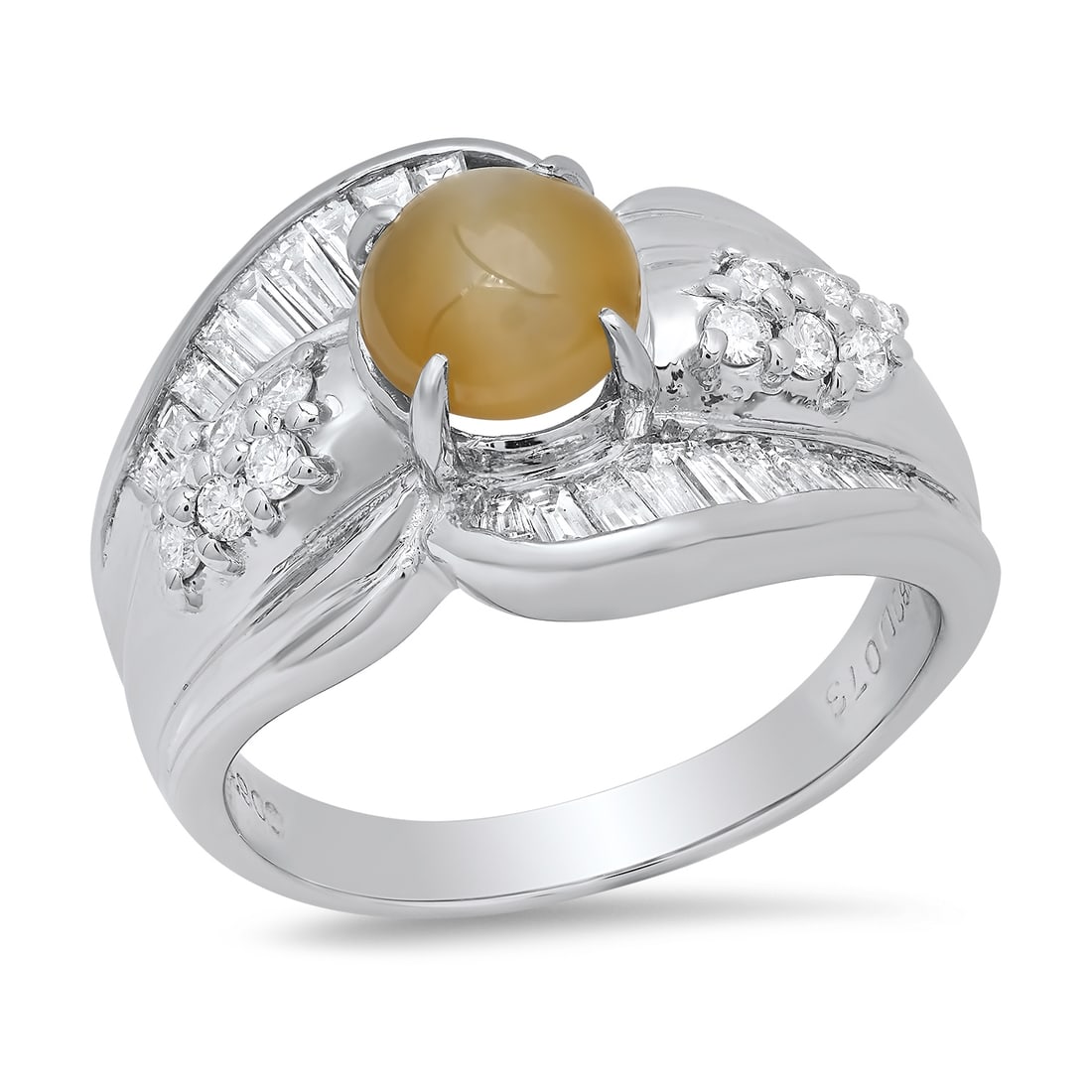 Platinum Setting wit 1.09ct Cat's Eye and 0.73ct Diamond Ladies Ring: Retail: $7,800.00 ****** Platinum Setting wit 1.09ct Cat's Eye and 0.73ct Diamond Ladies Ring ****** Size: 6.5(we offer free resizing to winning bidders) / Metal: Platinum / Total Item Weight: 11.0 Gr