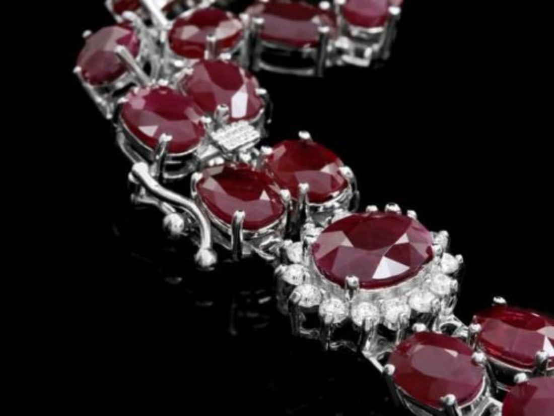 14K Gold 42.78ct Ruby 1.61ct Diamond Bracelet - 2
