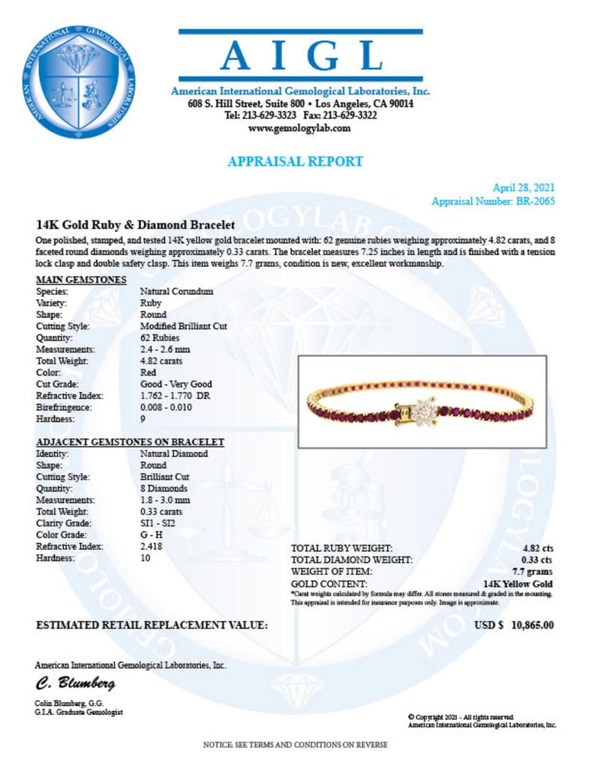 14K Yellow Gold with 4.82ct Ruby and 0.33ct Diamond Bracelet - 5