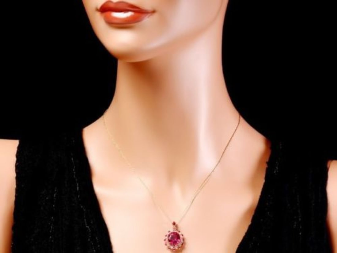 14K Gold 6.97ct Ruby 0.21ct Diamond Pendant - 3