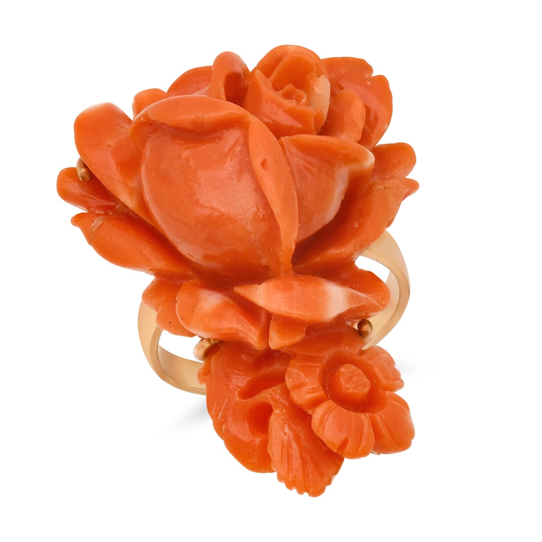 14K Yellow Gold Setting with Carved Coral Ladies Ring: Retail: $3,260.00 ****** 14K Yellow Gold Setting with Carved Coral Ladies Ring ****** Size: 7.5 / Metal: 14K Yellow Gold / Total Item Weight: 9.9 Grams / Country Made: United States / / Main Stone: