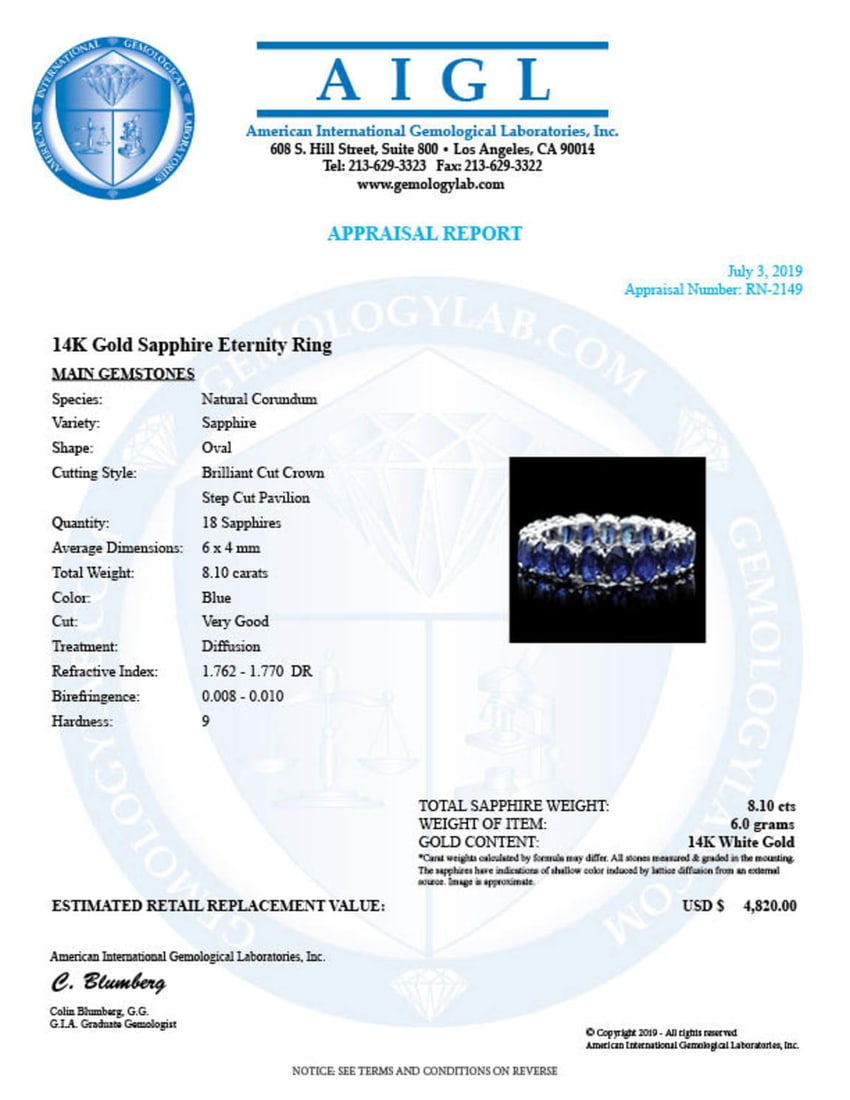14K White Gold and 8.13ct Sapphire Ring - 4