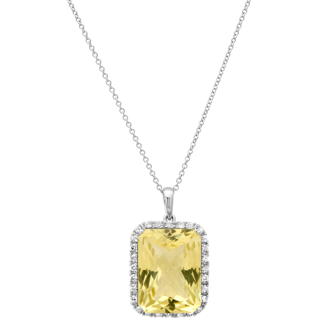 14K White Gold Setting with Approx. 6.5ct Quartz and .42ct Diamond Pendant: Retail: $3,170.00 ****** 14K White Gold Setting with Approx. 6.5ct Quartz and .42ct Diamond Pendant ****** Size: 18 / Metal: 14K White Gold / Total Item Weight: 5.9 Grams / Country Made: United States
