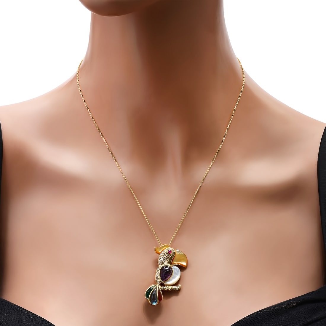 18K Yellow Gold Setting with 0.42ct Diamond, 0.10ct Ruby and Assorted Multi Colored Gemstone Pendant - 2