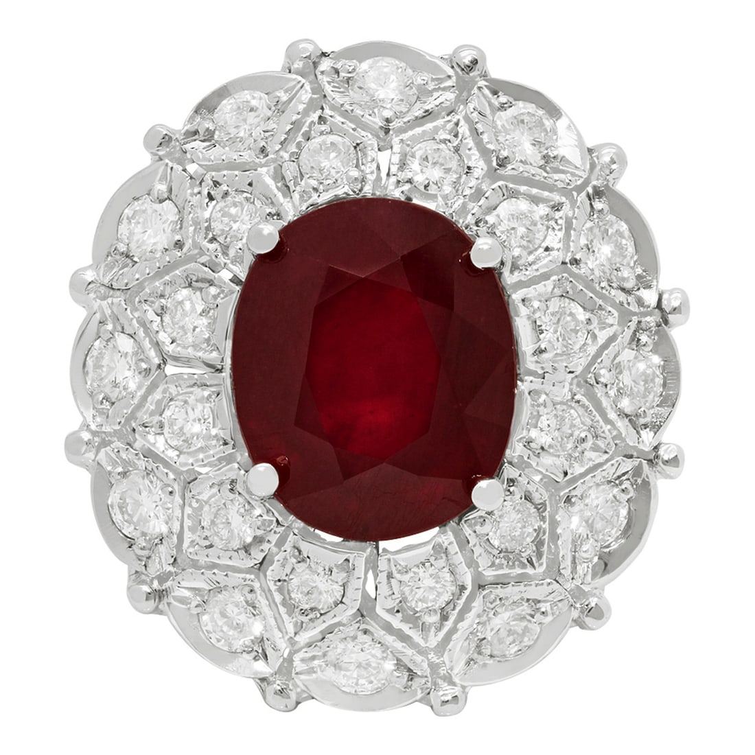 14K Gold 10.51ct Ruby and 1.76ct Diamond Ring - 3