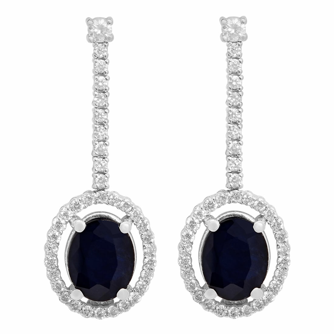 14k White Gold 4.60ct Sapphire 0.79ct Diamond Earrings: Retail: $6,325.00 ****** 14k White Gold 4.60ct Sapphire 0.79ct Diamond Earrings ****** Metal: 14K White Gold / Total Item Weight: 4.53 grams / Country Made: United States / / Main Stone: Sapphire /