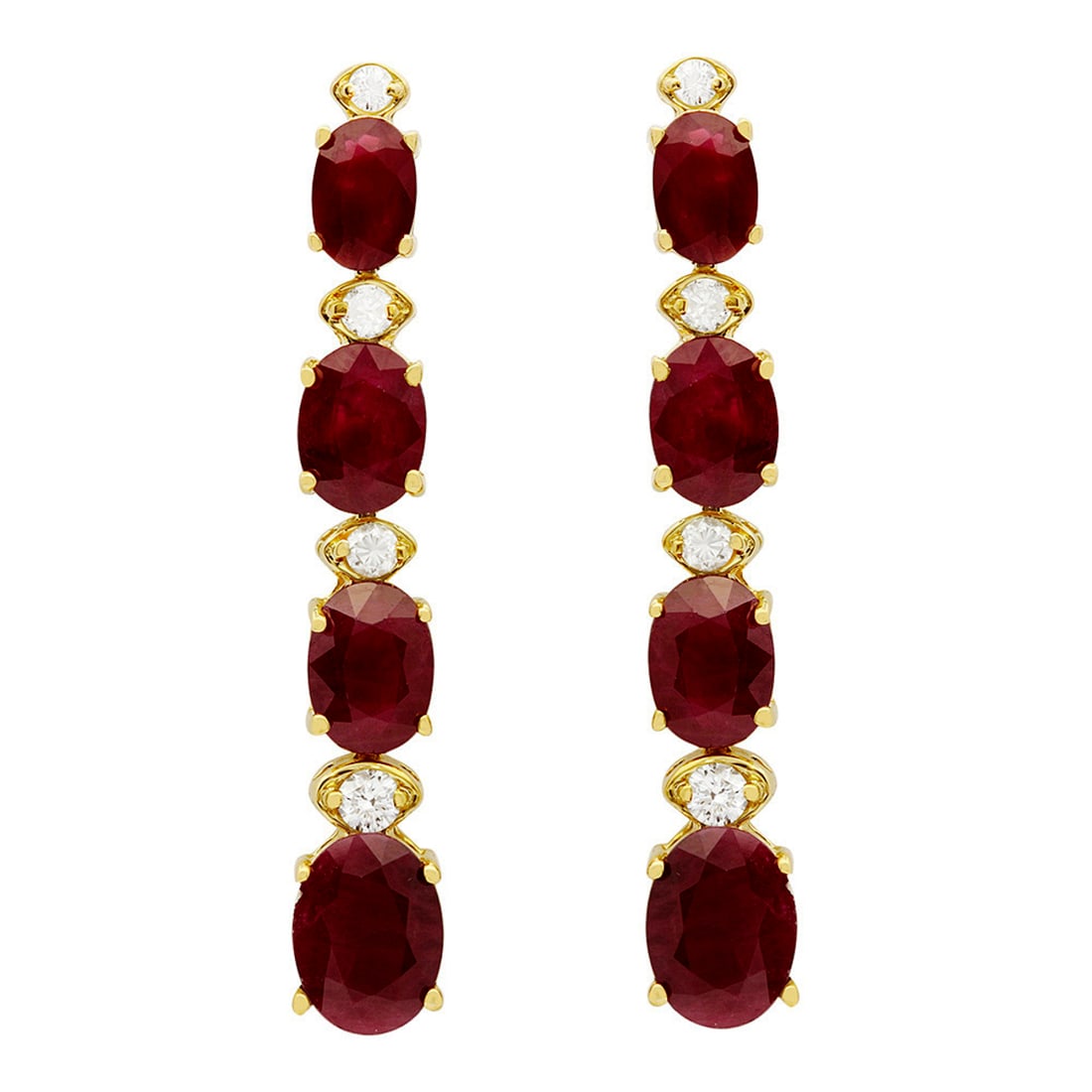 14k Yellow Gold 7.33ct Ruby 0.34ct Diamond Earrings: Retail: $4,515.00 ****** 14k Yellow Gold 7.33ct Ruby 0.34ct Diamond Earrings ****** Metal: 14K Yellow Gold / Total Item Weight: 5.20 grams / Country Made: United States / / Main Stone: Ruby / Color: D