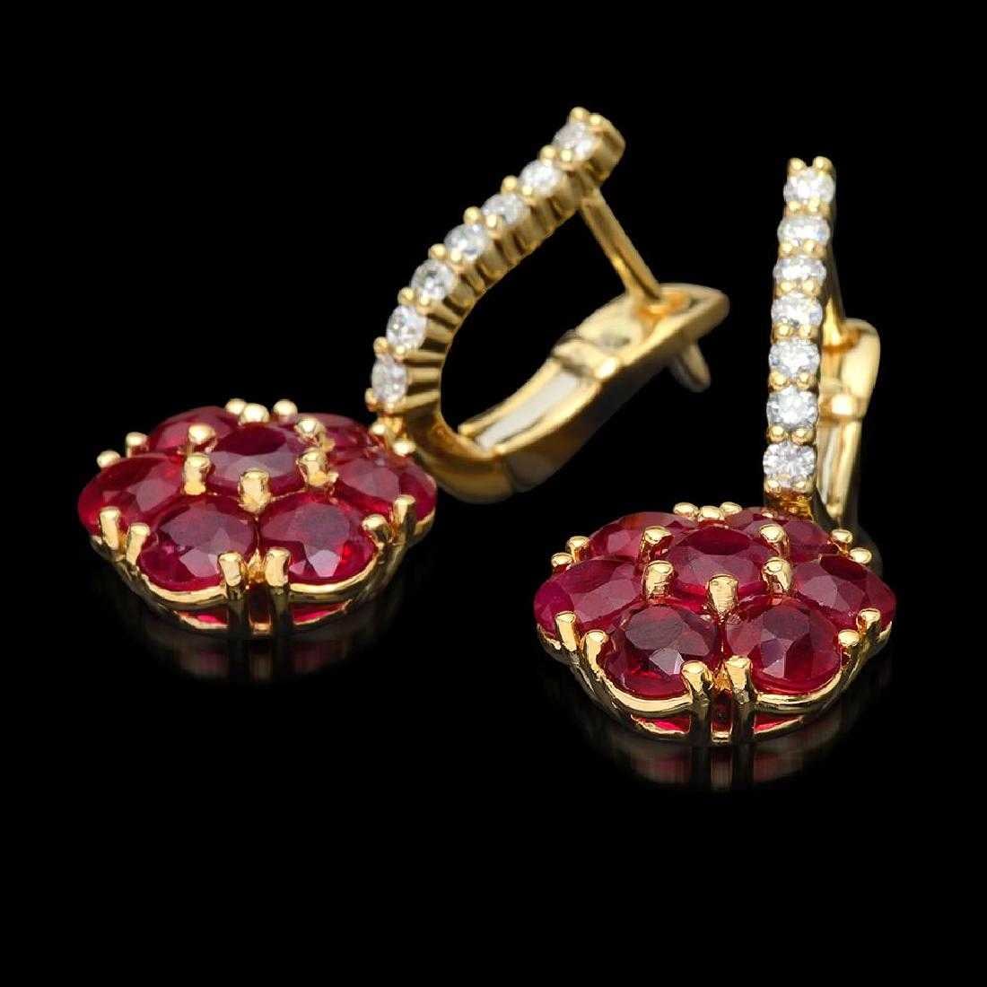 14K Yellow Gold 5.22ct Ruby and 0.42ct Diamond Earrings - 2