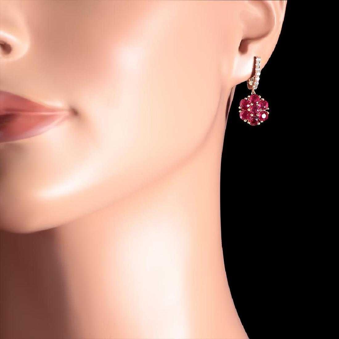 14K Yellow Gold 5.22ct Ruby and 0.42ct Diamond Earrings - 3