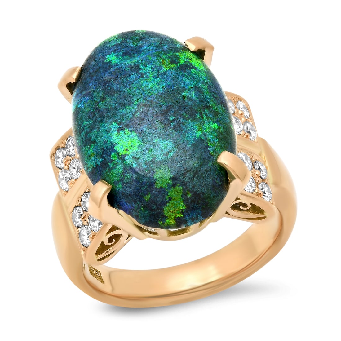 18K Yellow Gold Setting with 6.62ct Opal and 0.40ct Diamond Ladies Ring: Retail: $9,070.00 ****** 18K Yellow Gold Setting with 6.62ct Opal and 0.40ct Diamond Ladies Ring ****** Size: 6.75 (we offer free resizing to winning bidders) / Metal: 18K Yellow Gold / Total Item Wei