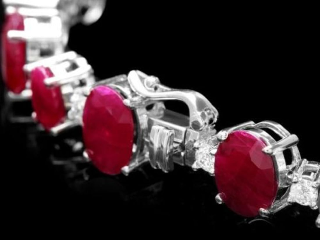 14K Gold 40.13ct Ruby 1.49ct Diamond Bracelet - 3