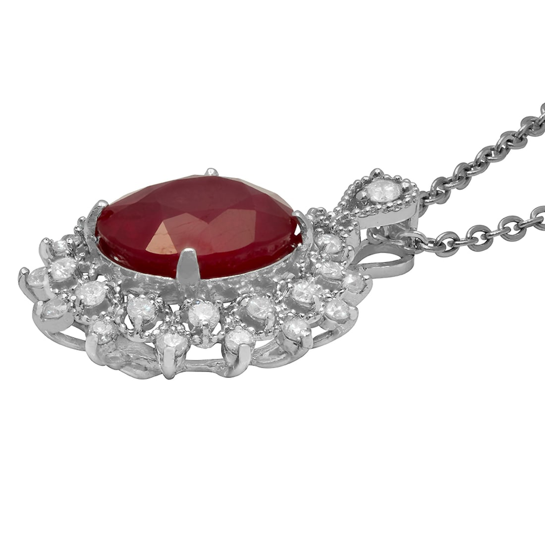 14k White Gold 7.01ct Ruby 0.65ct Diamond Pendant - 2