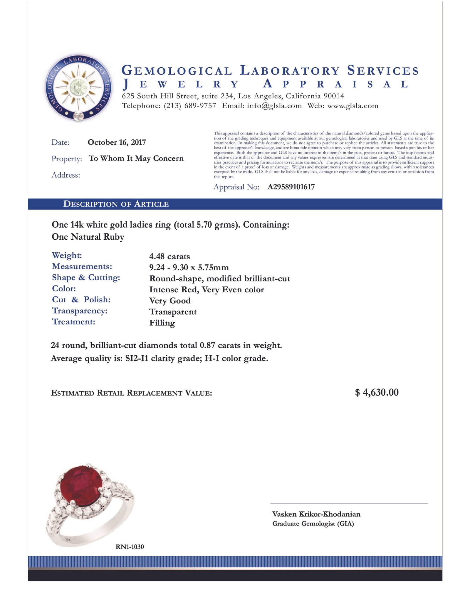 14k White Gold 4.48ct Ruby 0.87ct Diamond Ring - 3