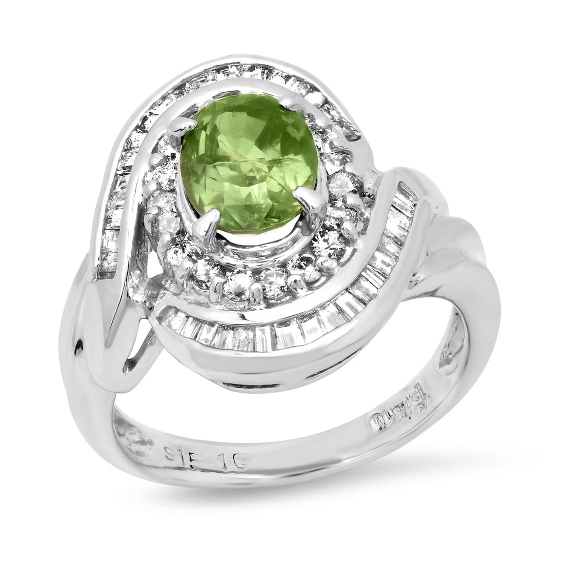 Platinum Setting with 1.67ct Green Sapphire and 1.00ct Diamond Ladies Ring: Retail: $6,620.00 ****** Platinum Setting with 1.67ct Green Sapphire and 1.00ct Diamond Ladies Ring ****** Size: 5.5 (we offer free resizing to winning bidders) / Metal: Platinum / Total Item Weight:
