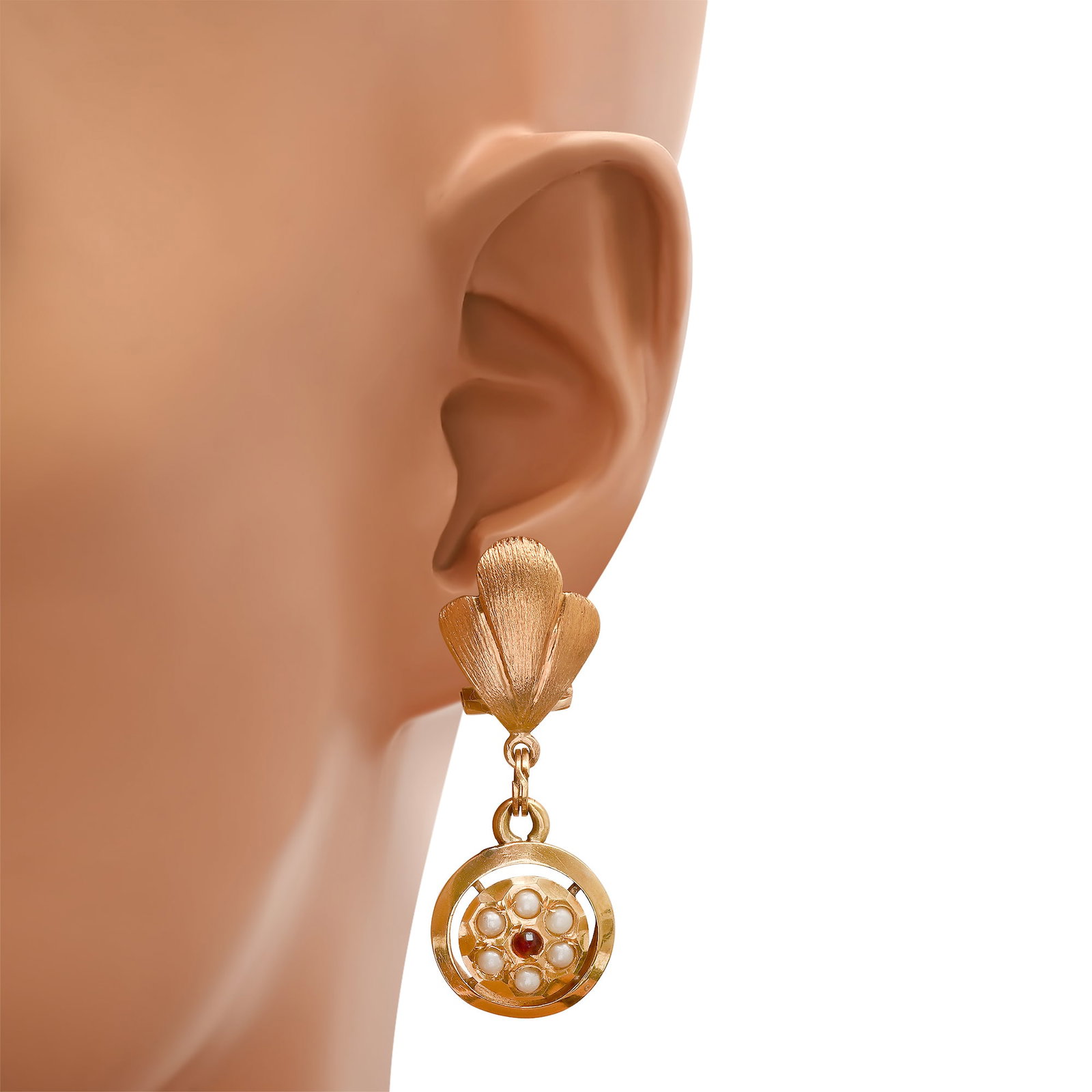 18K Yellow Gold Setting with Pearl and Ruby Earrings - 2