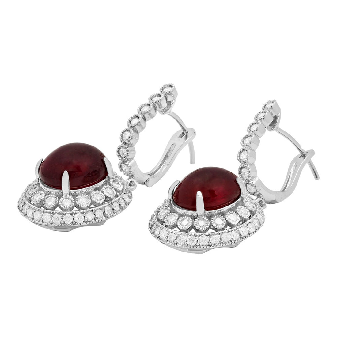 14k White Gold 12.93ct Ruby 1.73ct Diamond Earrings - 2