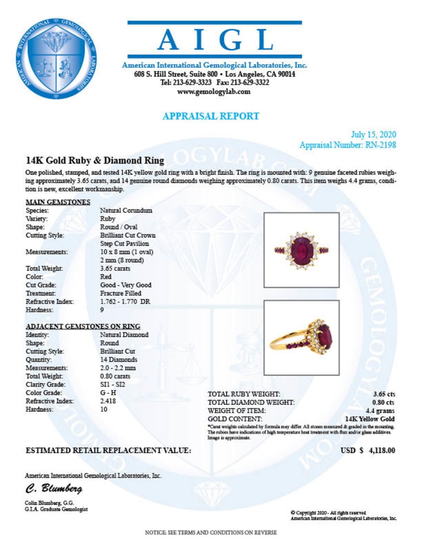 14K Yellow Gold 3.65ct Ruby and 0.80ct Diamond Ring - 5
