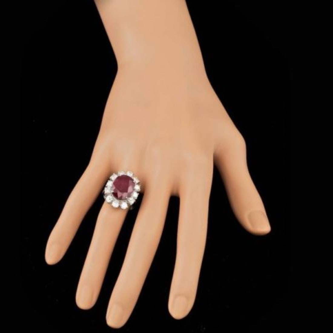 14K White Gold 11.12ct Ruby and 2.13ct Diamond Ring - 4