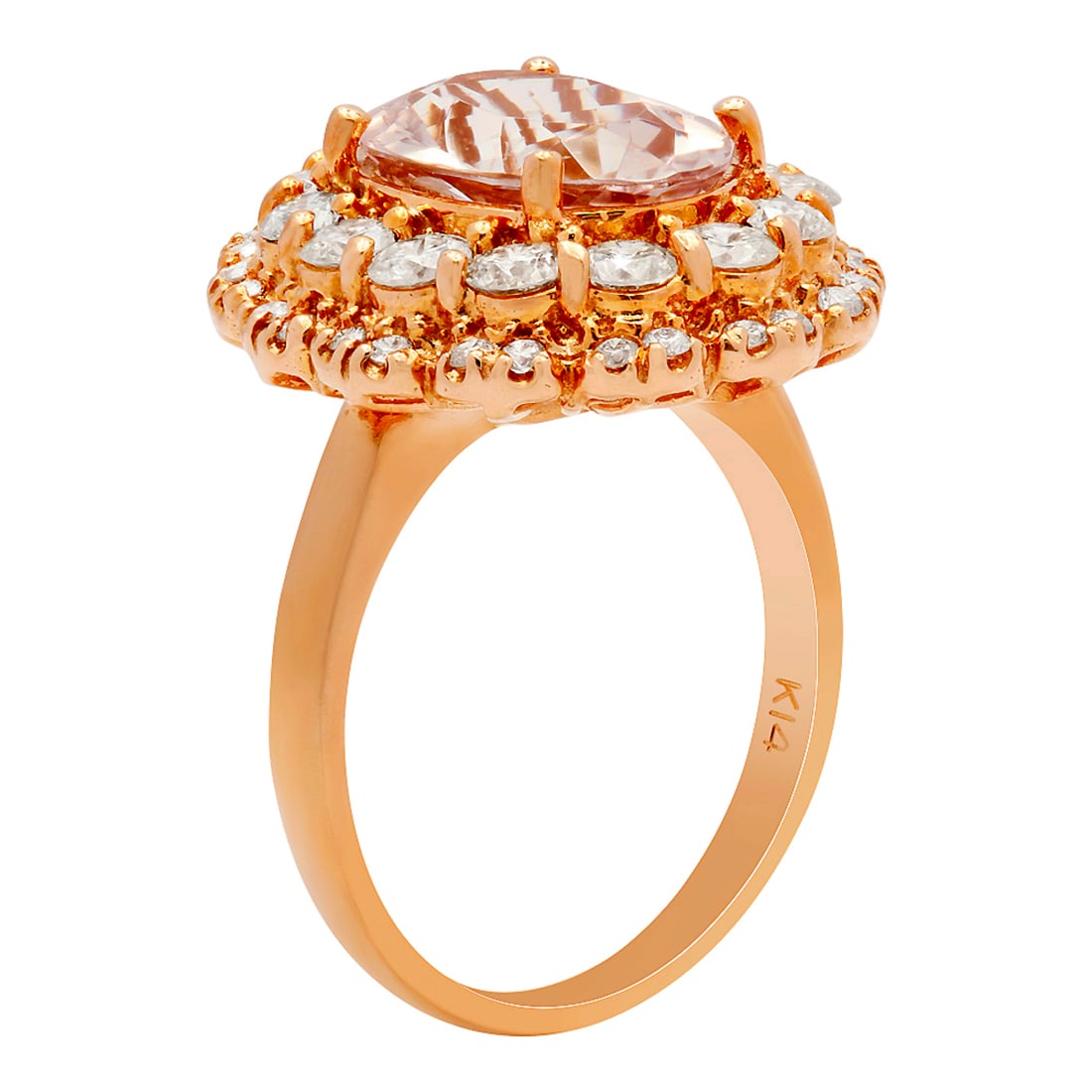 14k Rose Gold 3.08ct Morganite 1.61ct Diamond Ring - 2
