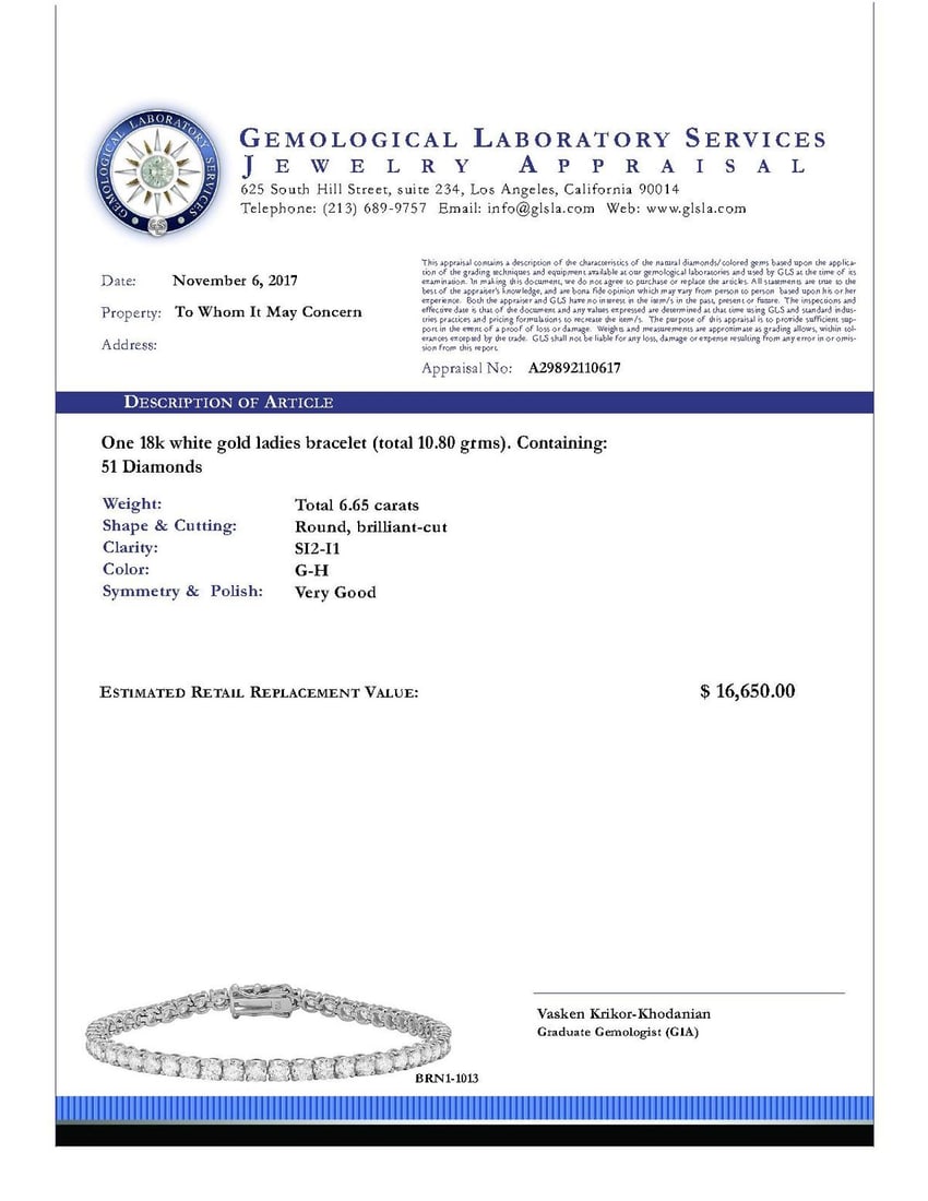 18k White Gold 6.65ct Diamond Bracelet - 5