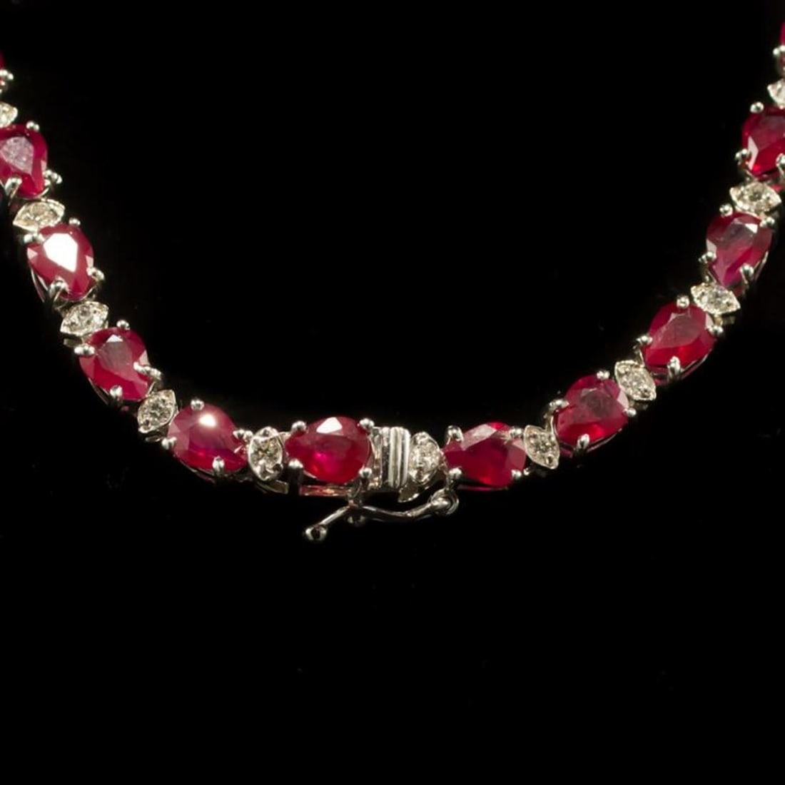 14k White Gold 28.02ct Ruby 3.19ct Diamond Necklace - 3
