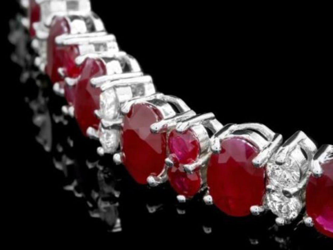14K Gold 27.83ct Ruby 2.38ct Diamond Bracelet - 2