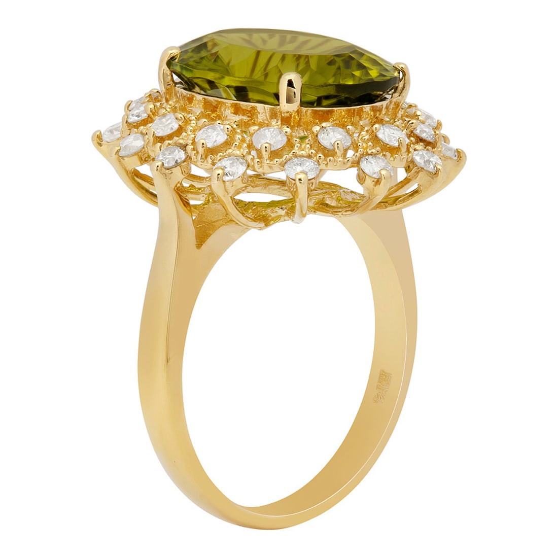 14k Yellow Gold 6.43ct Peridot 0.83ct Diamond Ring - 2