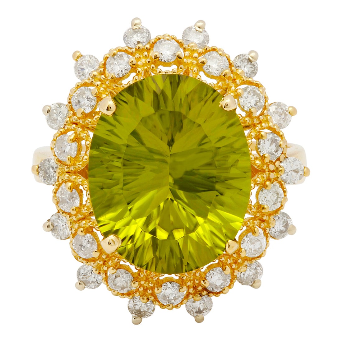 14k Yellow Gold 6.43ct Peridot 0.83ct Diamond Ring - 3