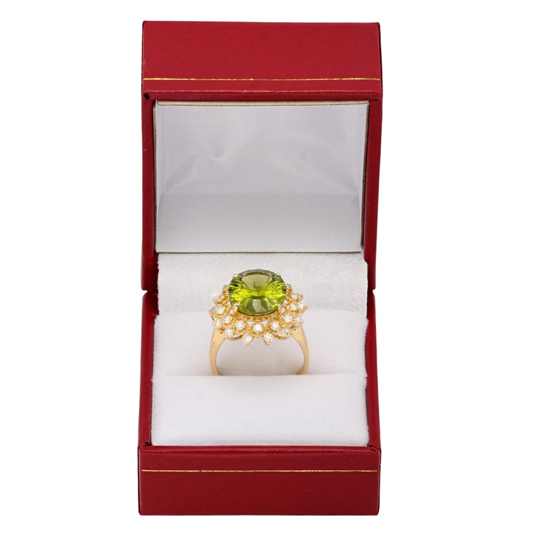 14k Yellow Gold 6.43ct Peridot 0.83ct Diamond Ring - 4