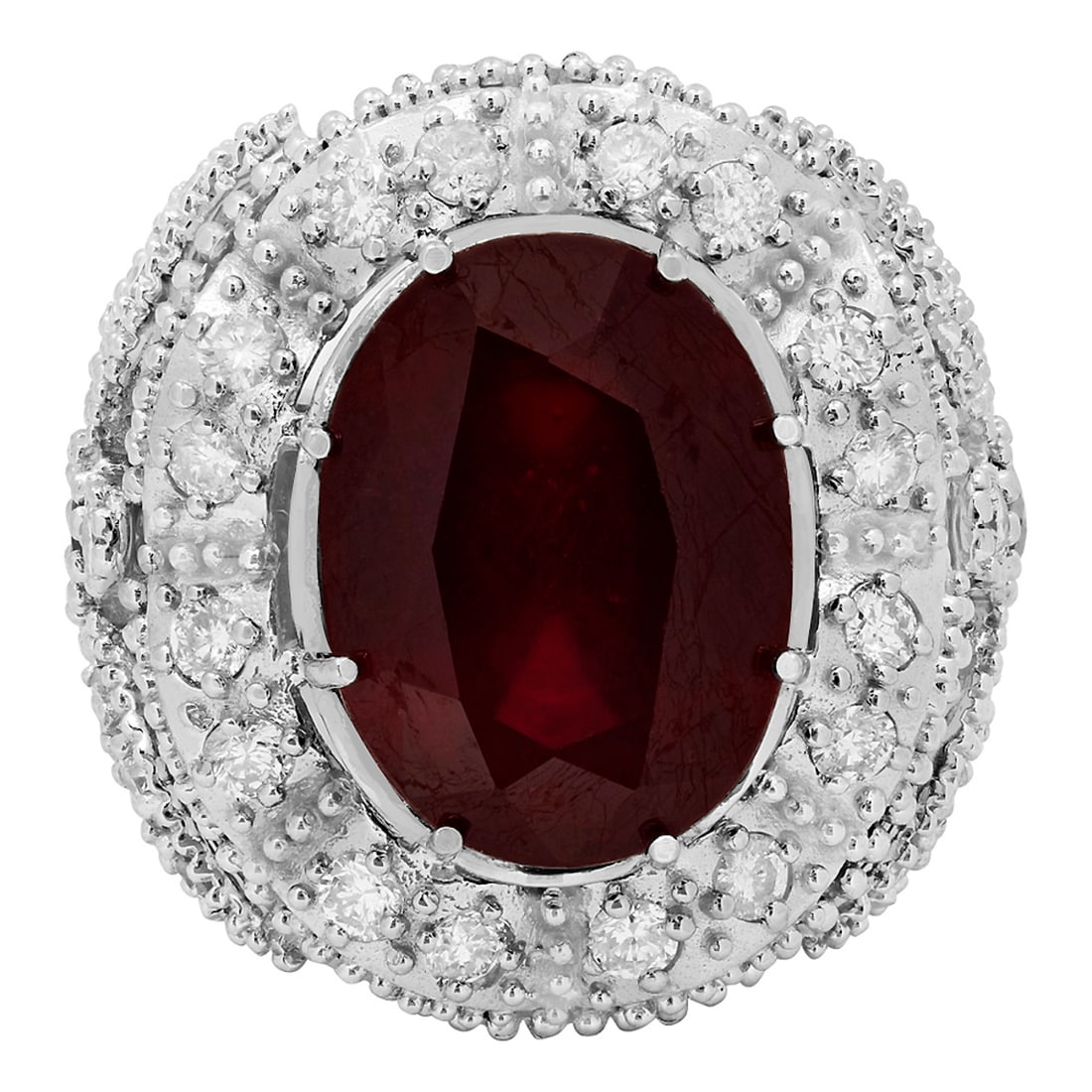 14k White Gold 18.20ct & 0.80ct Ruby 2.09ct Diamond Ring - 3