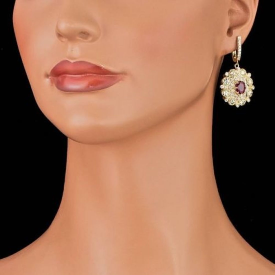 14k Yellow Gold 2.69ct Ruby 7ct Diamond Earrings - 3