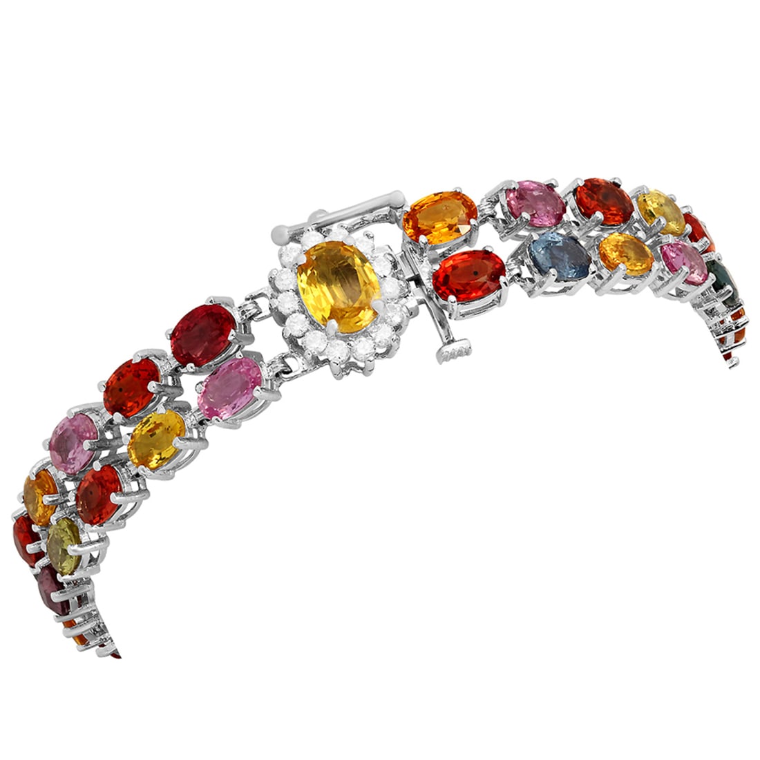 14k White Gold 28.80ct Sapphire 0.42ct Diamond Bracelet: Retail: $12,000.00 ****** 14k White Gold 28.80ct Sapphire 0.42ct Diamond Bracelet ****** Metal: 14K White Gold / Total Item Weight: 20.10 grams / Country Made: United States / / Main Stone: Sapphire