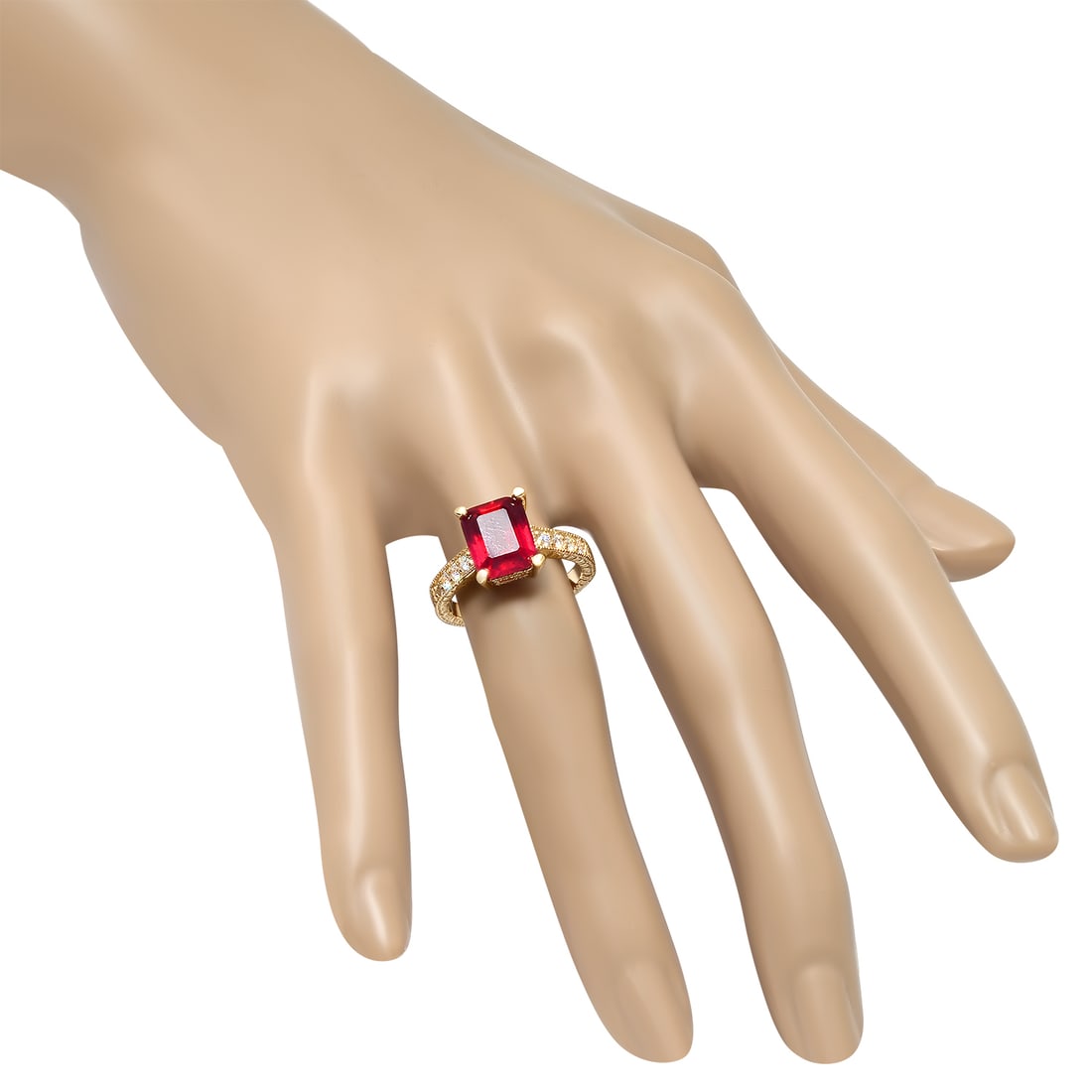 14K Yellow Gold 4.50ct Ruby and 0.30ct Diamond Ring - 4