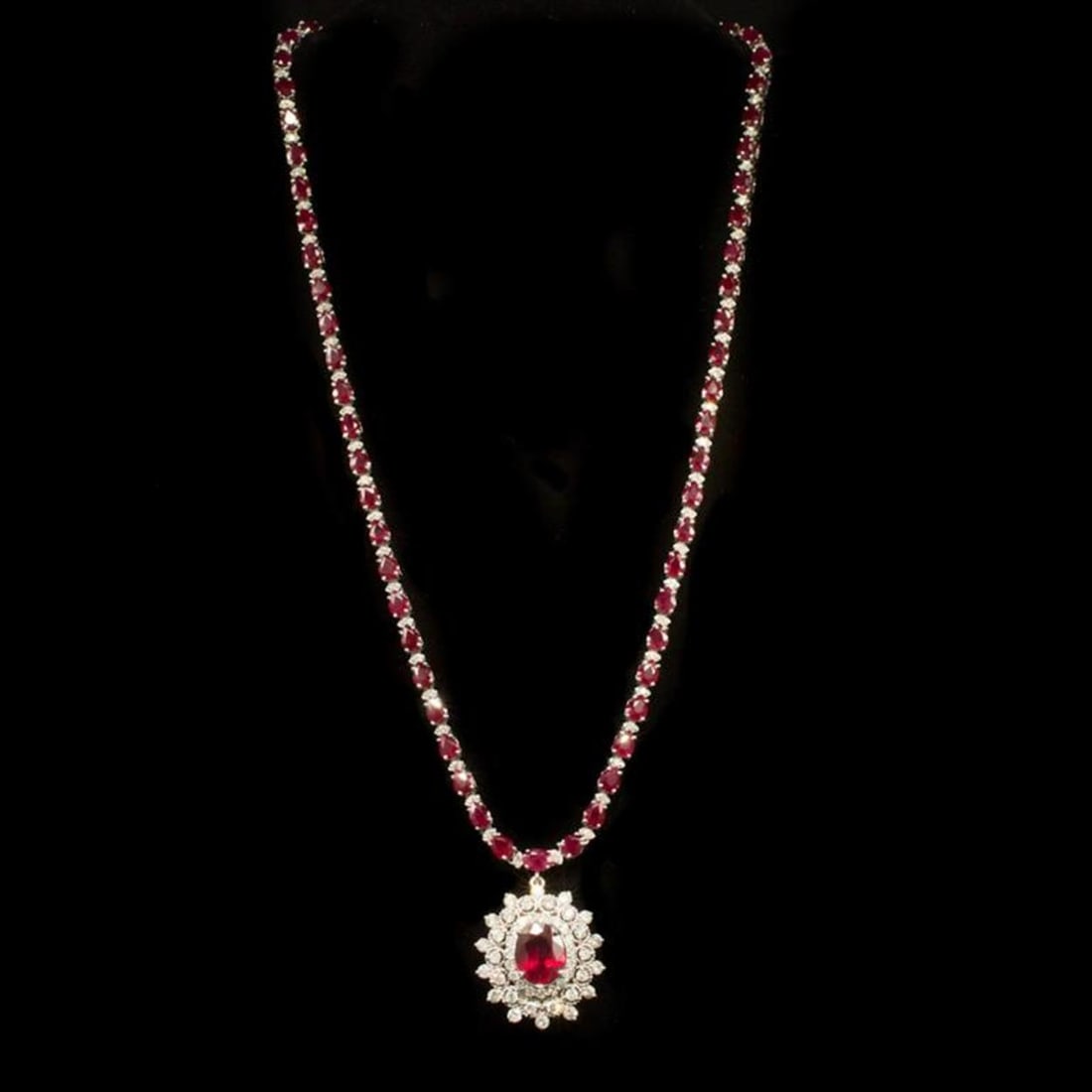 14k White Gold 28.02ct Ruby 3.19ct Diamond Necklace - 2