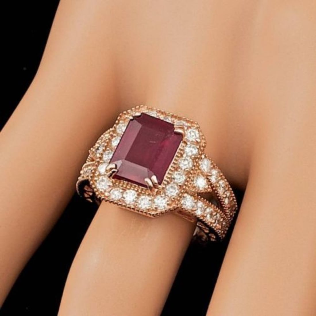 14K Rose Gold 4.17ct Ruby and 1.32ct Diamond Ring - 3