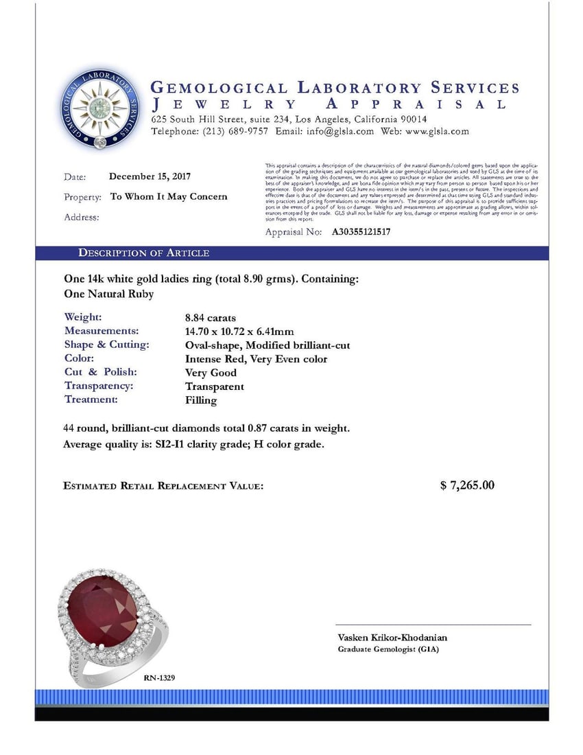 14k White Gold 8.84ct Ruby 0.87ct Diamond Ring - 5