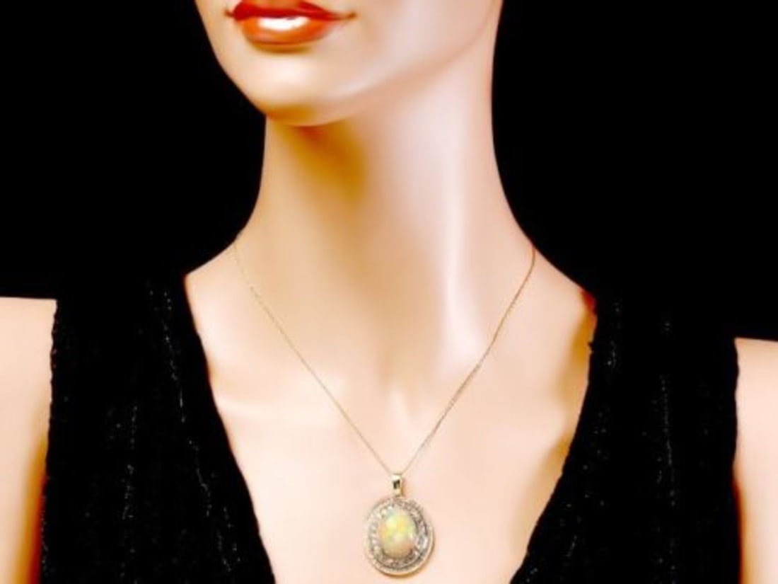14K Gold 9.89ct Opal 2.38ct Diamond Pendant - 2