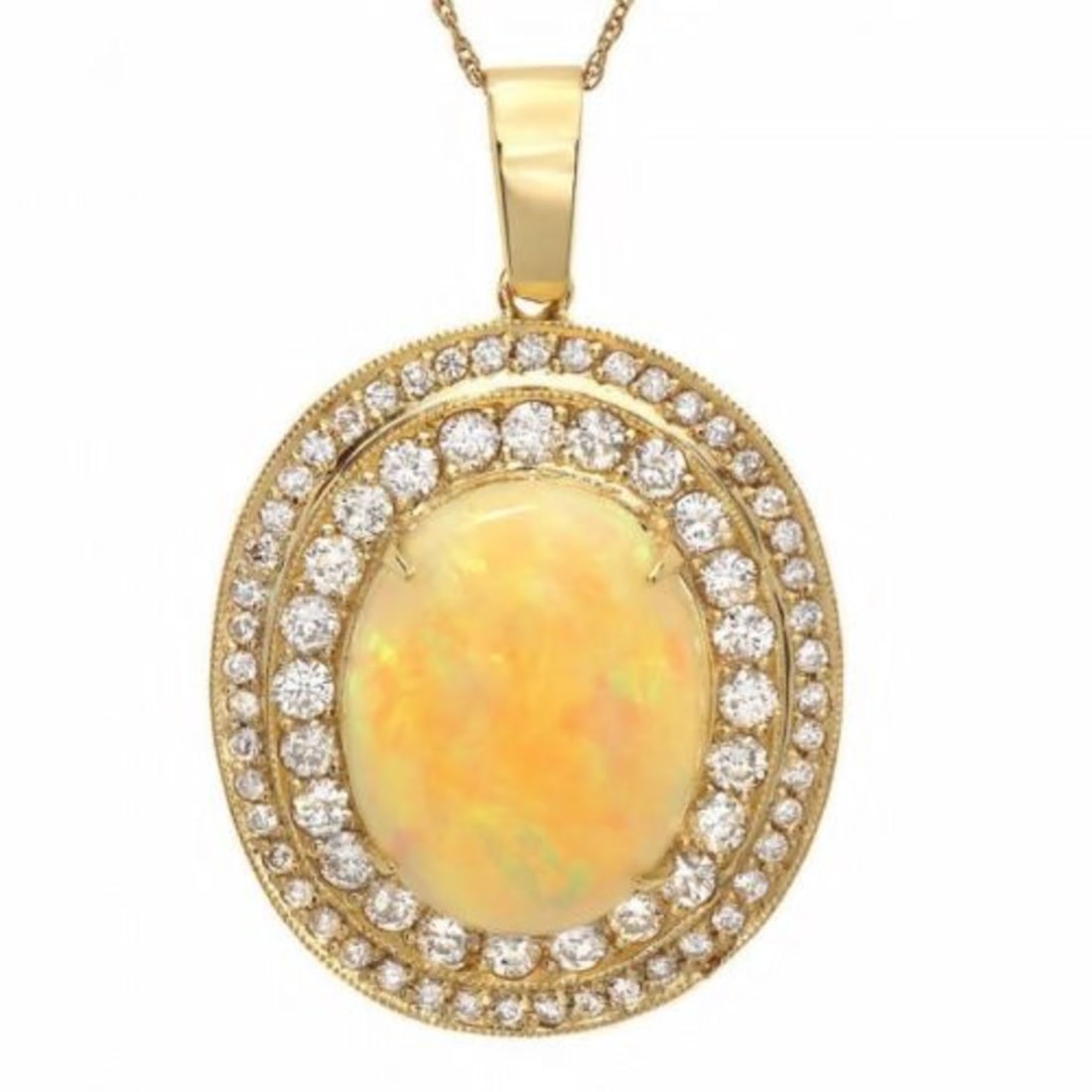 14K Gold 9.89ct Opal 2.38ct Diamond Pendant - 3
