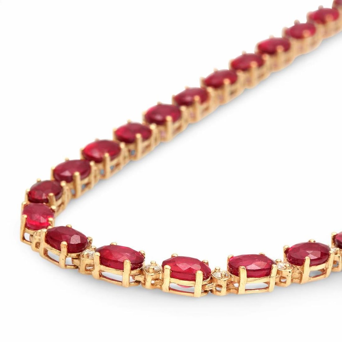 14K Gold 35.20ct Ruby 1.33cts Diamond Necklace - 2