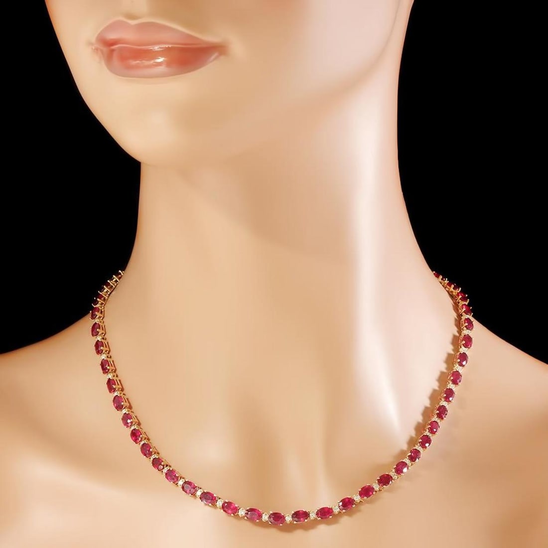 14K Gold 35.20ct Ruby 1.33cts Diamond Necklace - 3
