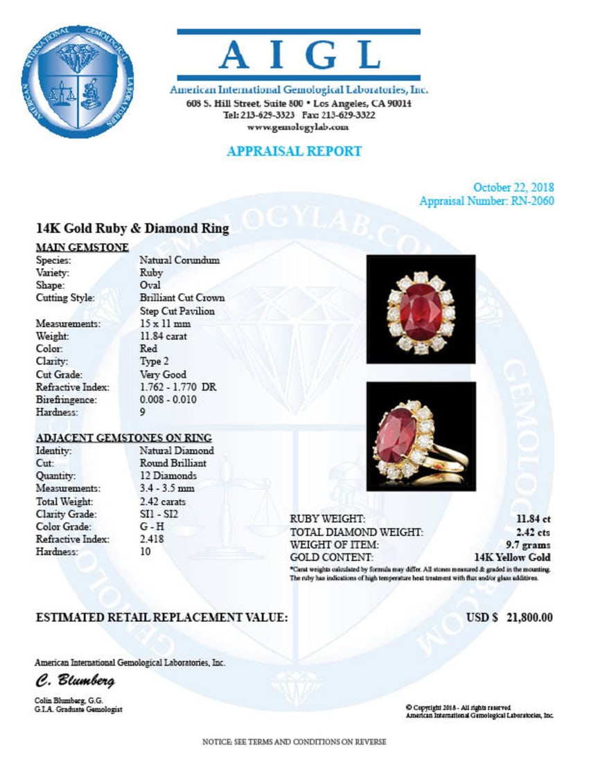14K Yellow Gold 11.84ct Ruby and 2.42ct Diamond Ring - 5