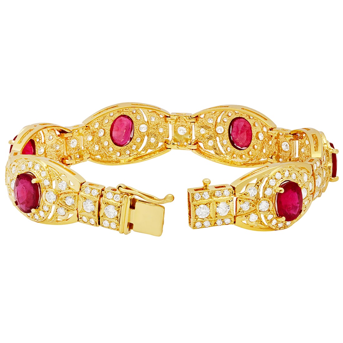 14k Yellow Gold 18.11ct Ruby 6.72ct Diamond Bracelet - 2